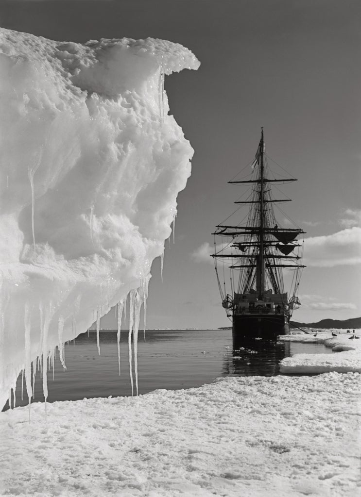 The Terra Nova and a Berg at Ice-Foot, January 16 1911 - Herbert George Ponting
Stamped with Scott Polar Research Institute blind stamp and numbered on reverse
Platinum print

Available in two sizes: 
20 x 14 inches, edition of 30 
31 x 22 inches,