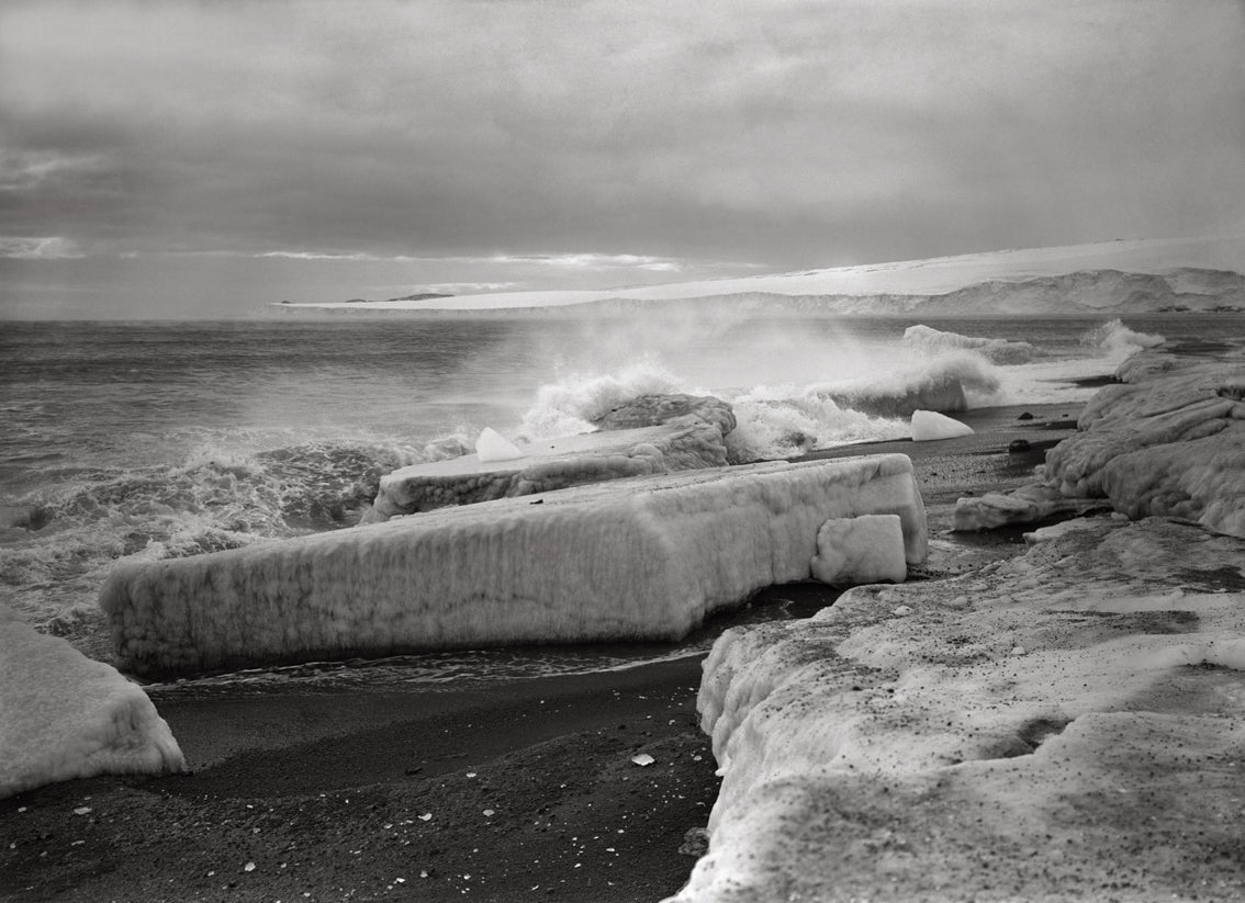 Wave Breaking at West Beach, 28 February 1911 - Herbert George Ponting
Stamped with Scott Polar Research Institute blind stamp and numbered on reverse
Platinum print

Available in two sizes: 
14 x 20 inches, edition of 30 
22 x 30 inches, edition of