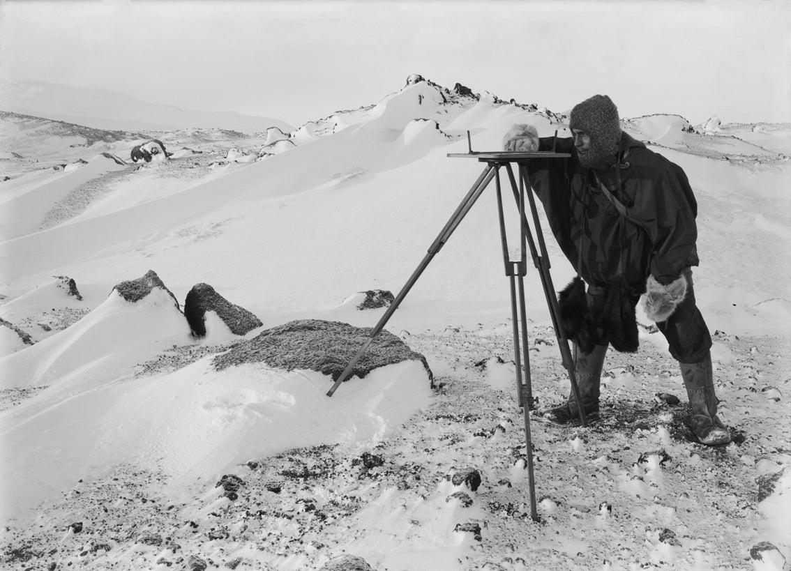 F Debenham Making a Plane Table Survey, 9 September 1911 - Photograph by Herbert George Ponting