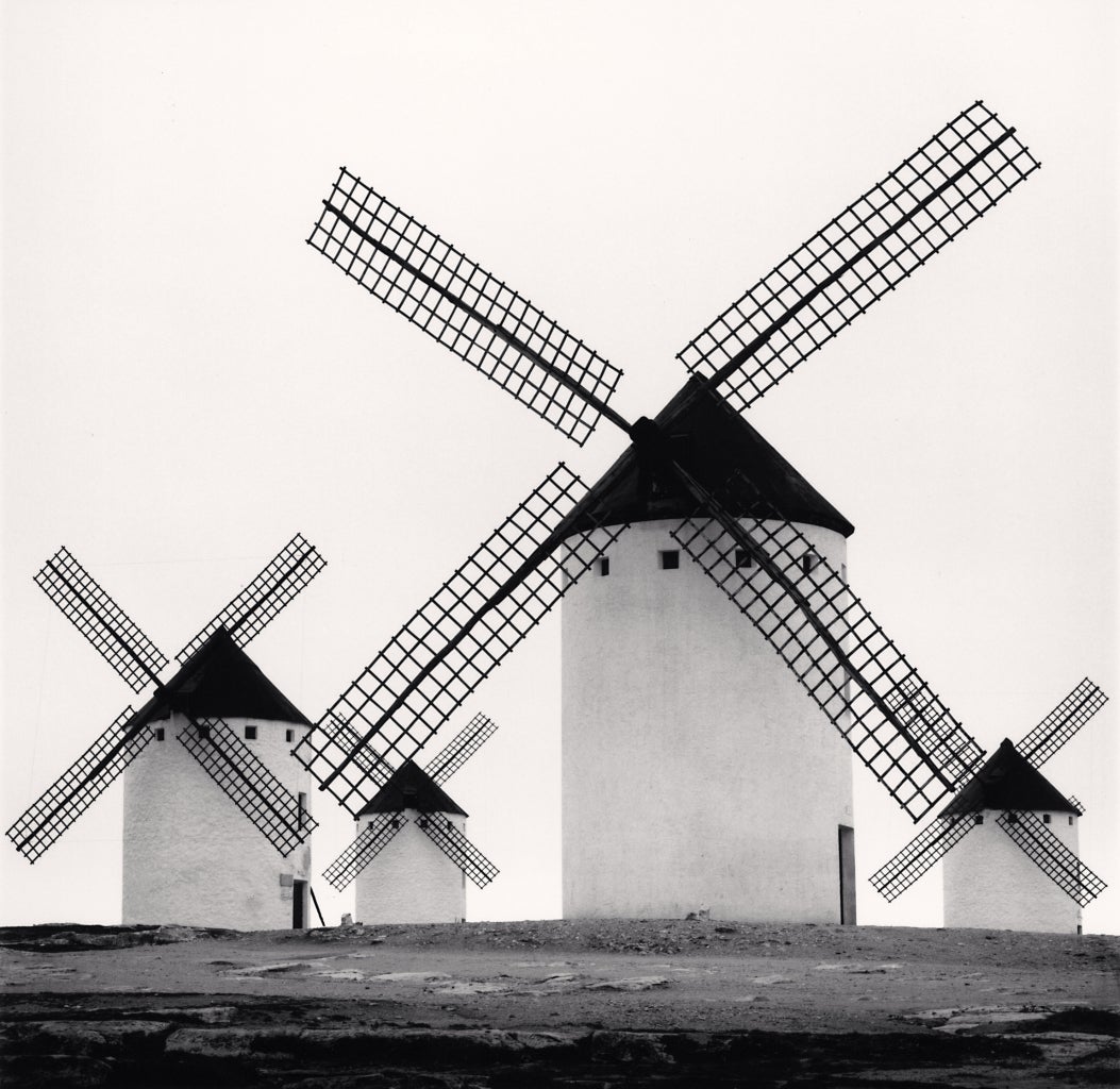 Michael Kenna Black and White Photograph - Quixote's Giants, Study 5, Campo de Criptana, La Mancha, Spain, 1996 