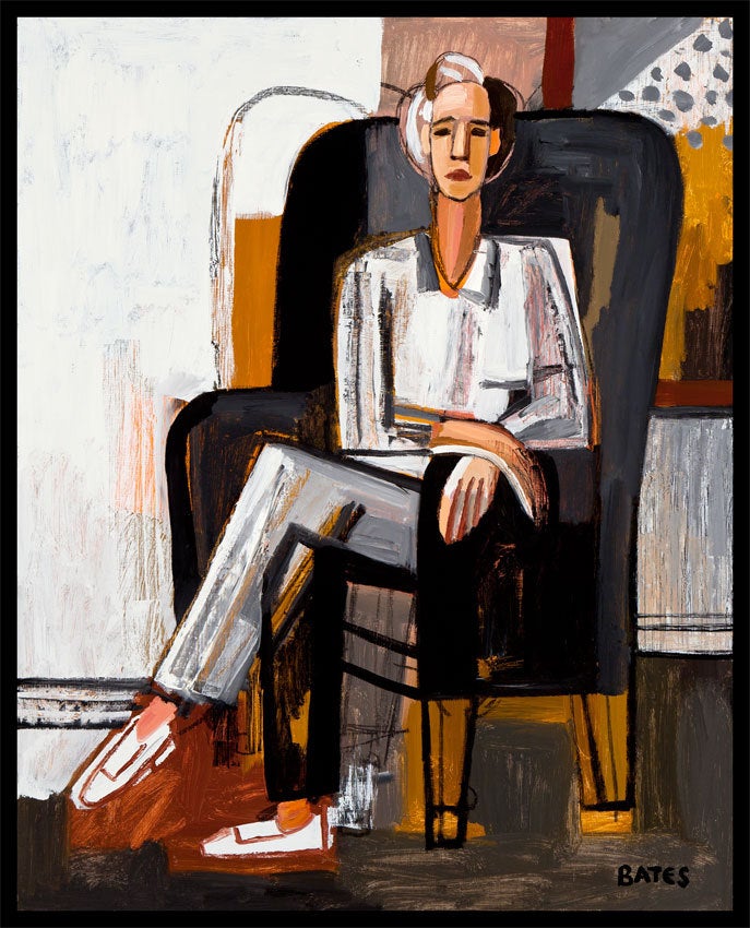 David Bates b.1952 Portrait Painting - Jan Lee in a Black Chair