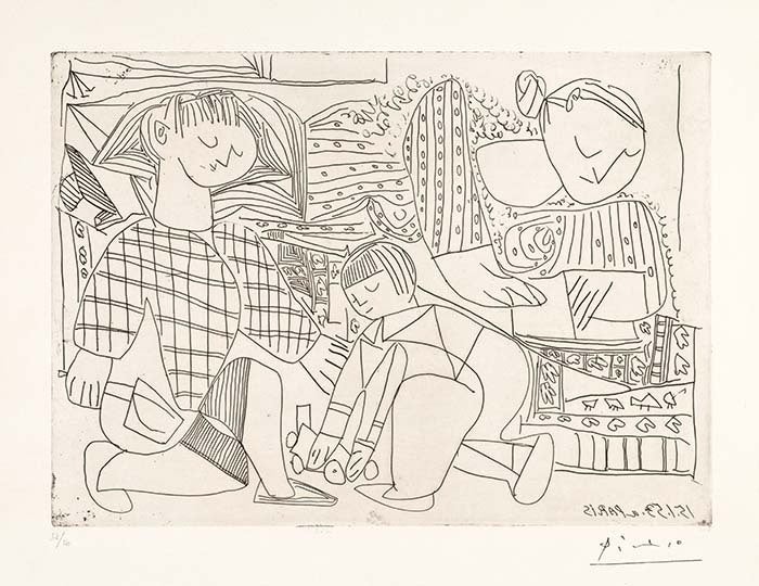 Pablo Picasso Interior Print - Francoise, Claude, Paloma: La Lecture Et Les Jeux.i