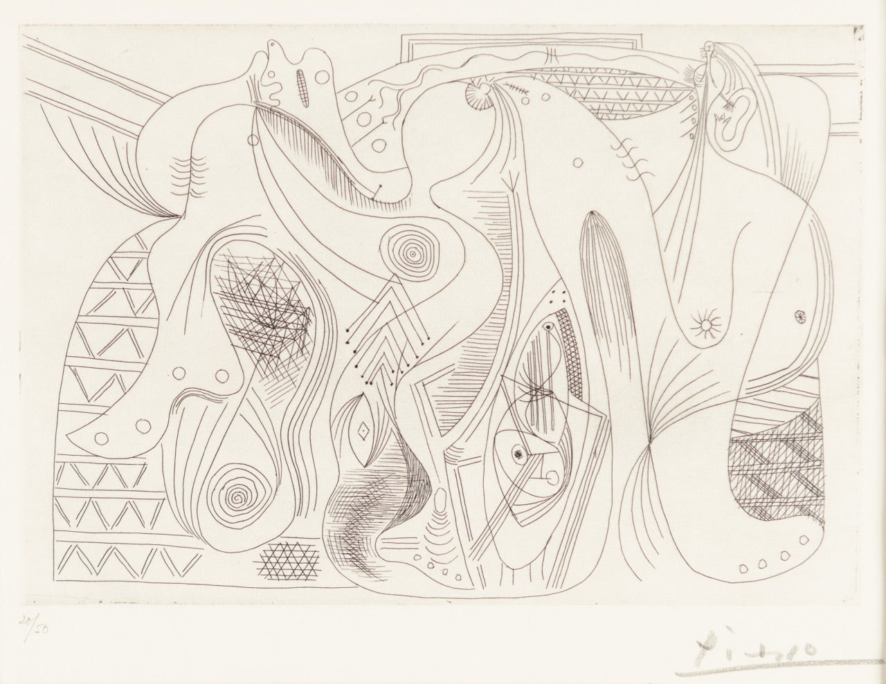 Pablo Picasso Abstract Print - DEUX FEMMES NUES SUR UN CANAPE, AVEC UNE TABLE BASSE