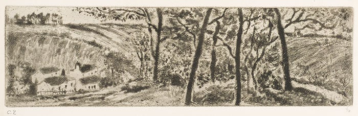 Camille Pissarro Landscape Print - PAYSAGE EN LONG (Landscape Panorama)