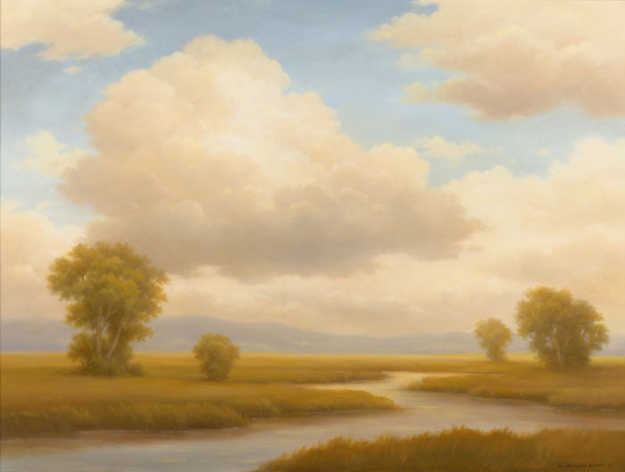 Jane Bloodgood-Abrams Landscape Painting – Presence - Wolken auf der Marsh