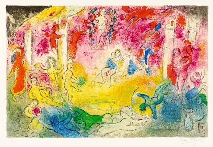 Marc Chagall Figurative Print - TEMPLE ET HISTOIRE DE BACCHUS (Temple and History of Bacchus)