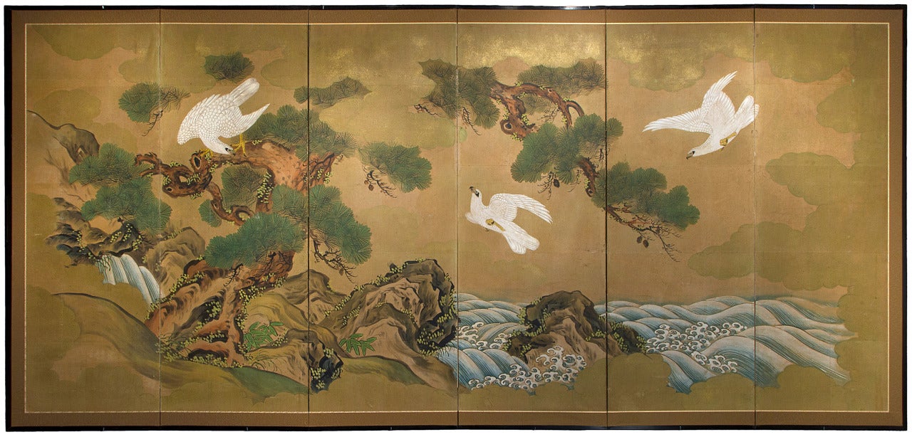 Unknown Landscape Painting - 6 Panel Japanese Byobu