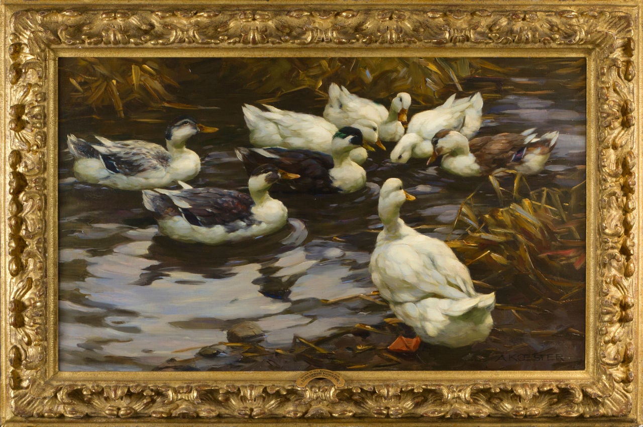 Ducks in the Evening Sun - Painting by Alexander Max Koester