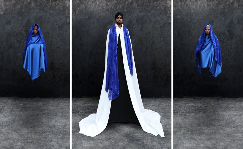 Patrizia Guerresi Maïmouna Figurative Photograph - Blue Sangat (triptych)