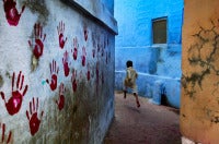 Boy in mid flight. Jodhpur, India.