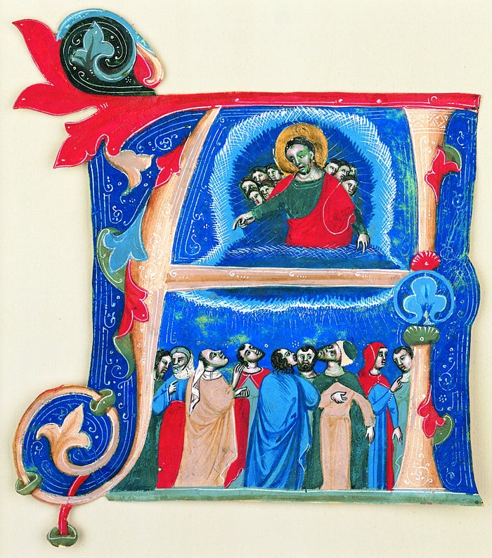 Miniature Figurative Painting - Christ Blessing a Group of Nine Praying Men