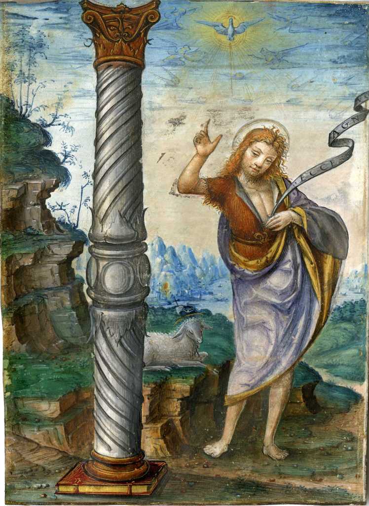 Miniature Figurative Painting - Master B.F. (active in Lombardy, c. 1490-1540) Saint John the Baptist (170 x 125 mm.)