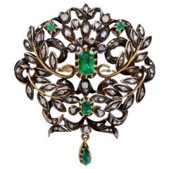 Georgian Emerald and Diamond Silver Over Gold Brooch