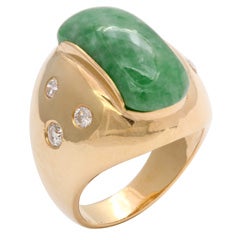 Gold Jade and Diamond Unusual Shape Ring