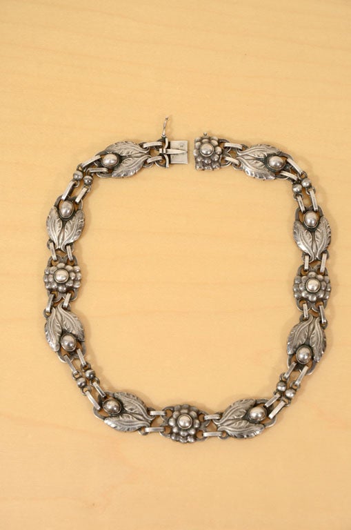 Georg Jensen Necklace, marked with Georg Jensen Mark, Sterling, Denmark #1. Designed by Georg Jensen in 1904. Design Illustrated in Georg Jensen, by Janet Drucker, P. 171 and P. 170, P. 85, P. 146  The necklace measures 14