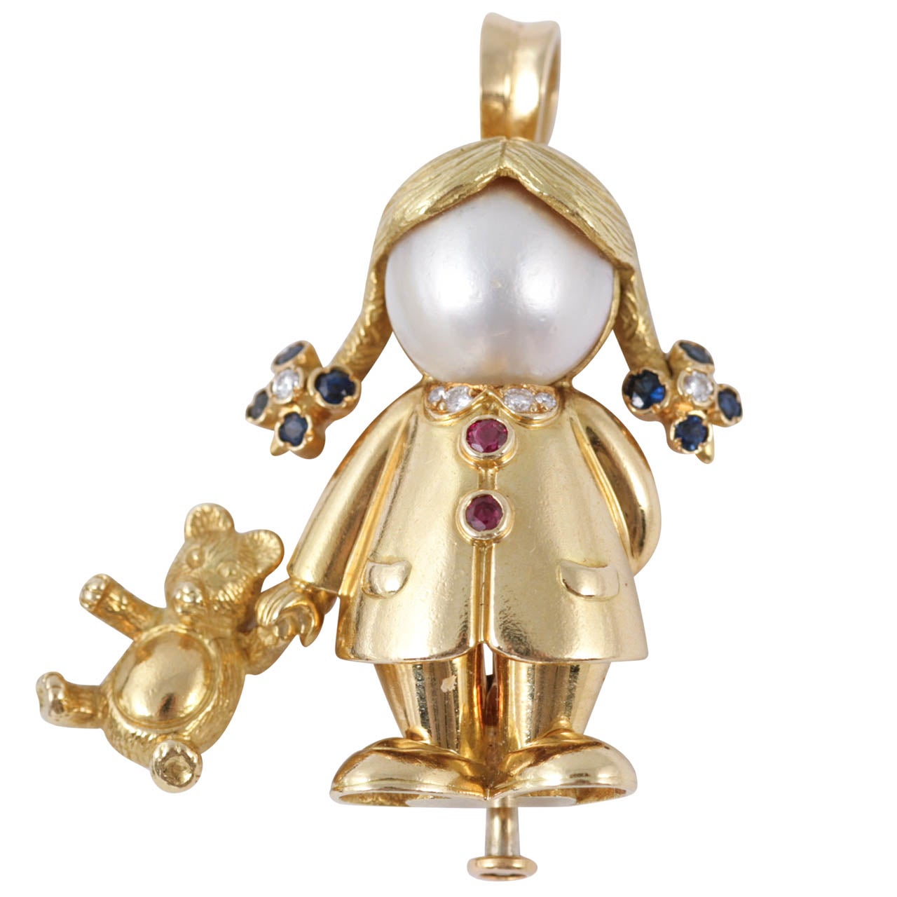 Fred  Paris Girl with Teddy Bear Pendant For Sale