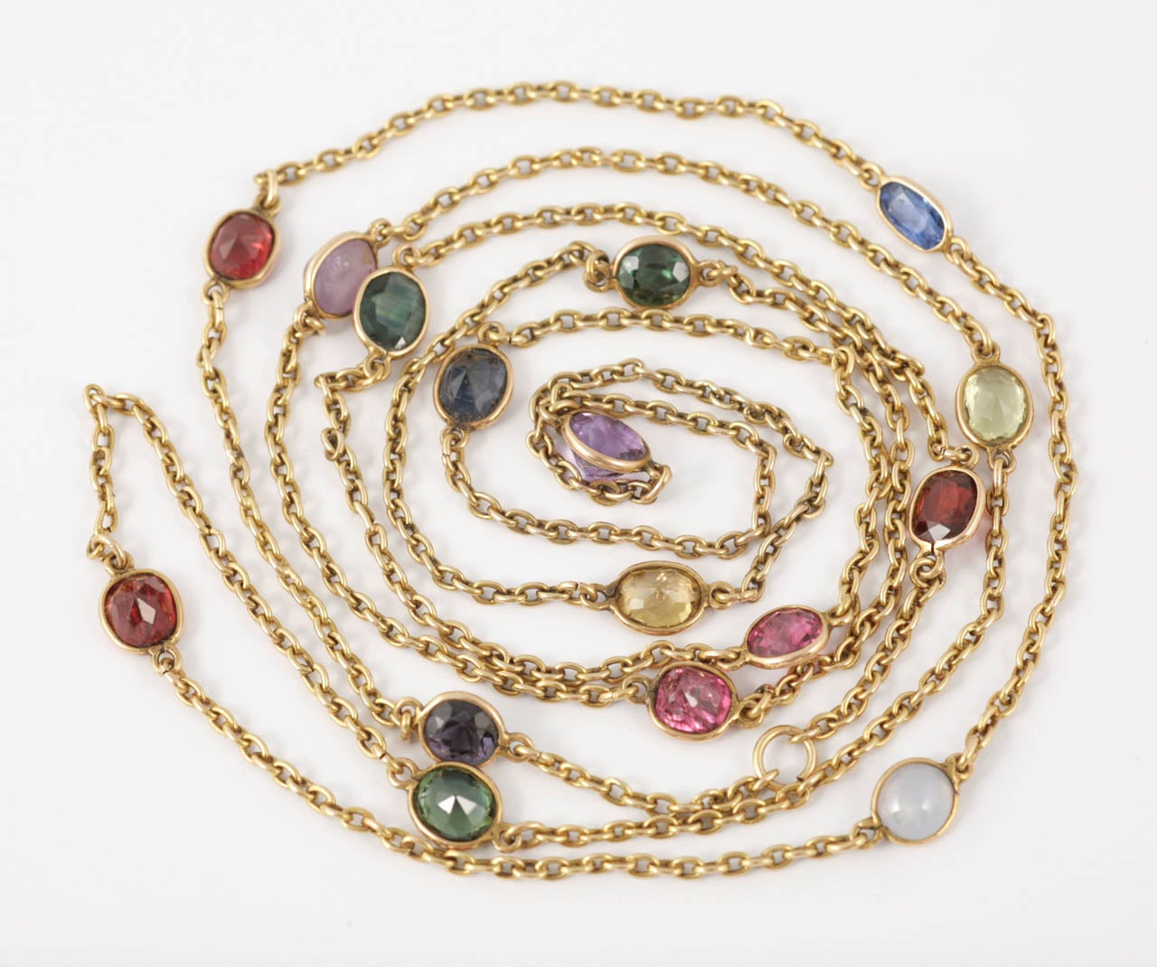 Long Gold chain set with natural gem stones