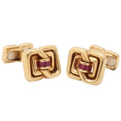 TIFFANY AND COMPANY  Gold And Ruby Cufflinks