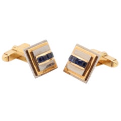 Gold And Platinum Square Cut Sapphire Cufflinks