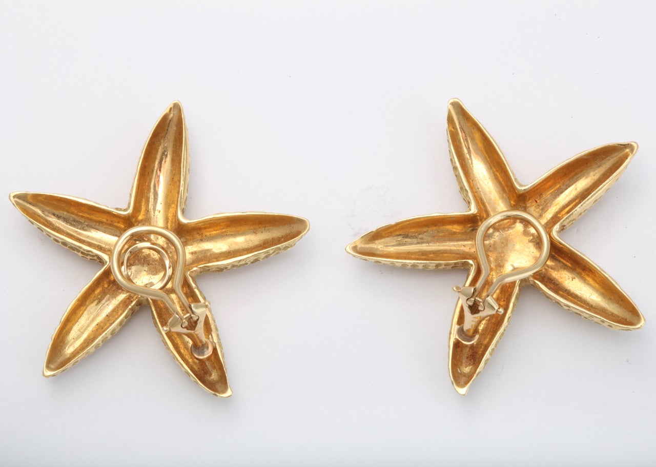 Pair of Granulated Gold Starfish Earrings. For Sale 1