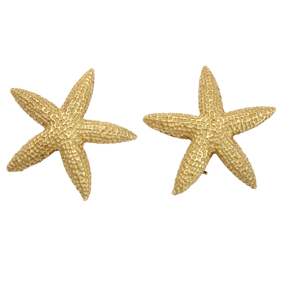 Pair of Granulated Gold Starfish Earrings. For Sale