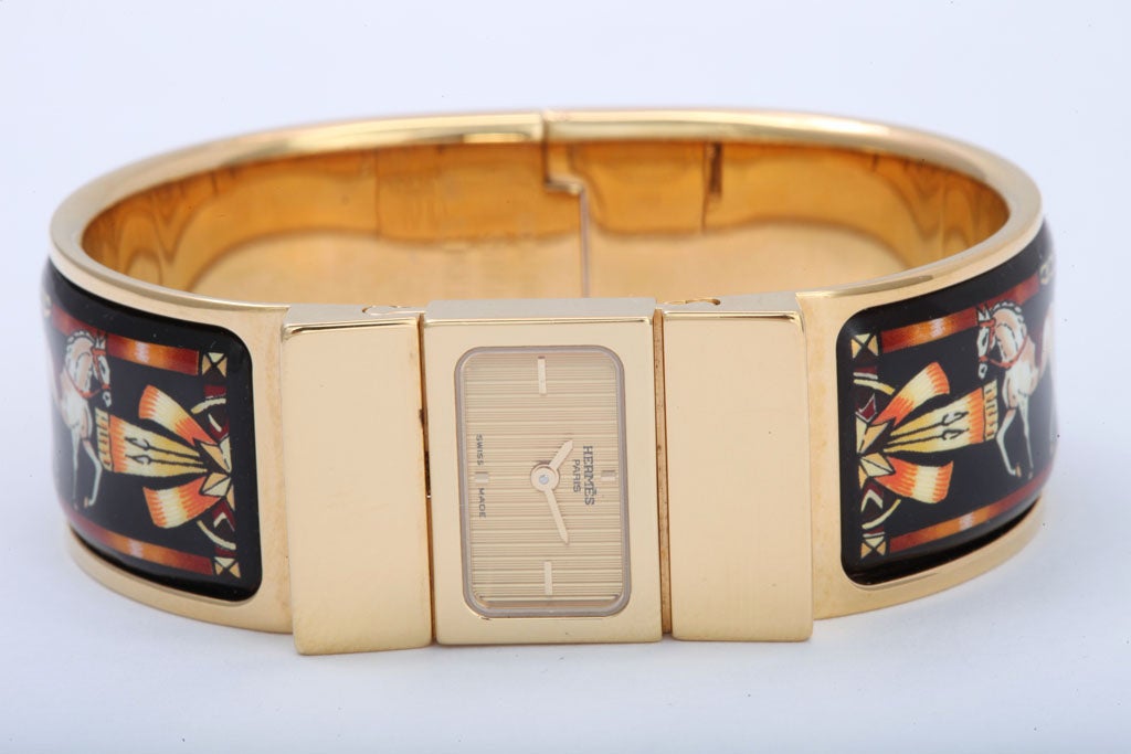 Hermes Loquet vintage enamel bracelet watch 3