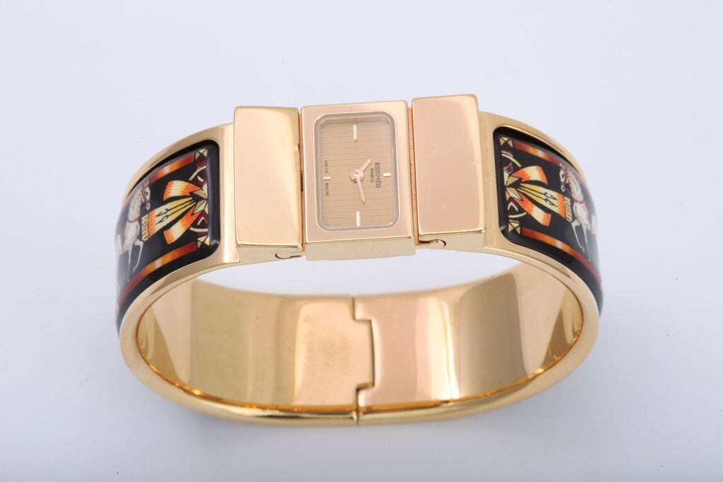 Hermes Loquet vintage enamel bracelet watch 4