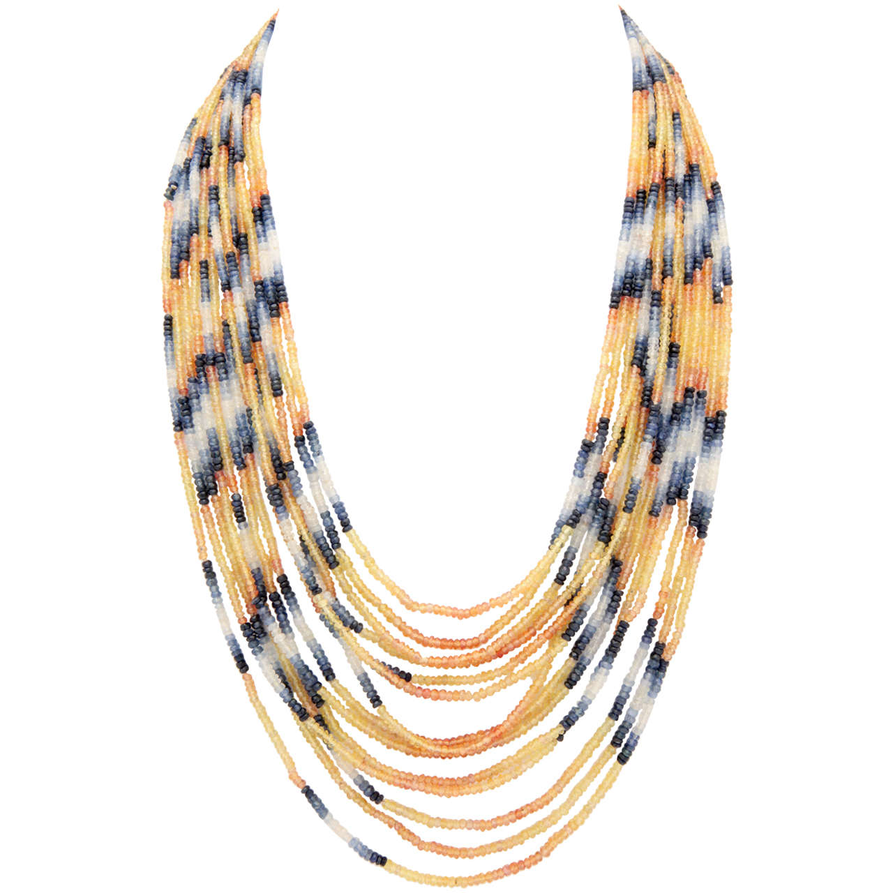 Spectacular 14 Strand Sapphire Bead Necklace For Sale