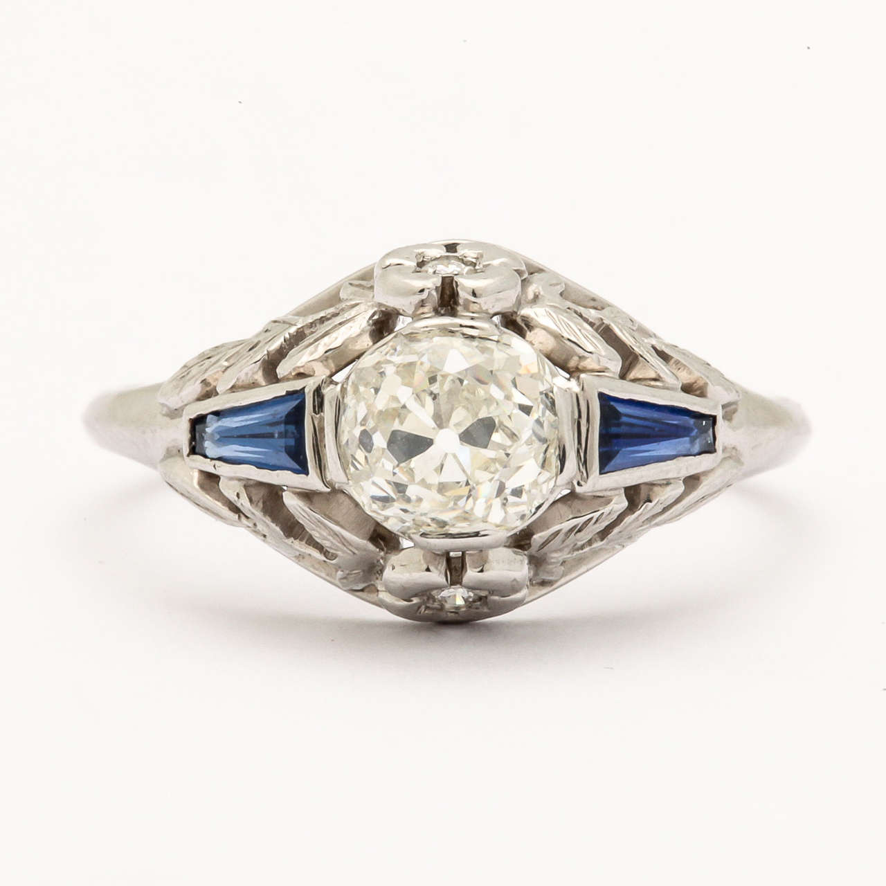 Modern Old Mine Cut Sapphire Diamond Platinum Deco Ring For Sale