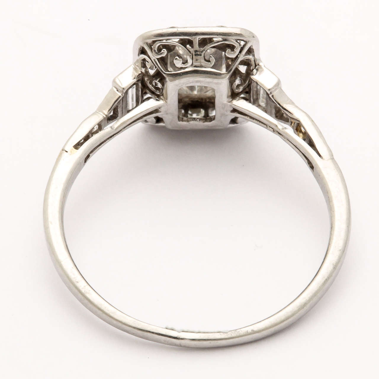 Emerald Cut Diamond Platinum Ring In Excellent Condition For Sale In TRYON, NC