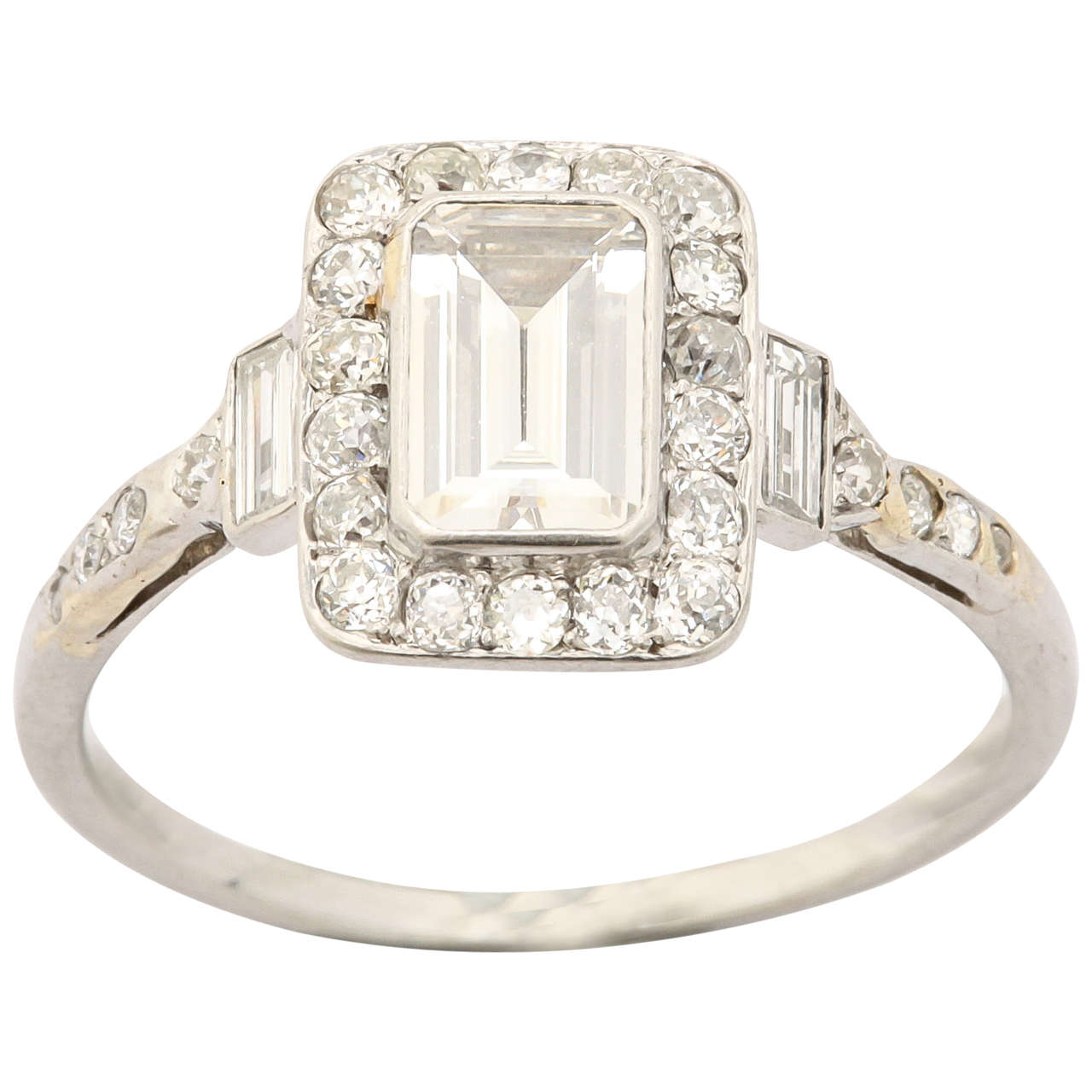 Emerald Cut Diamond Platinum Ring For Sale