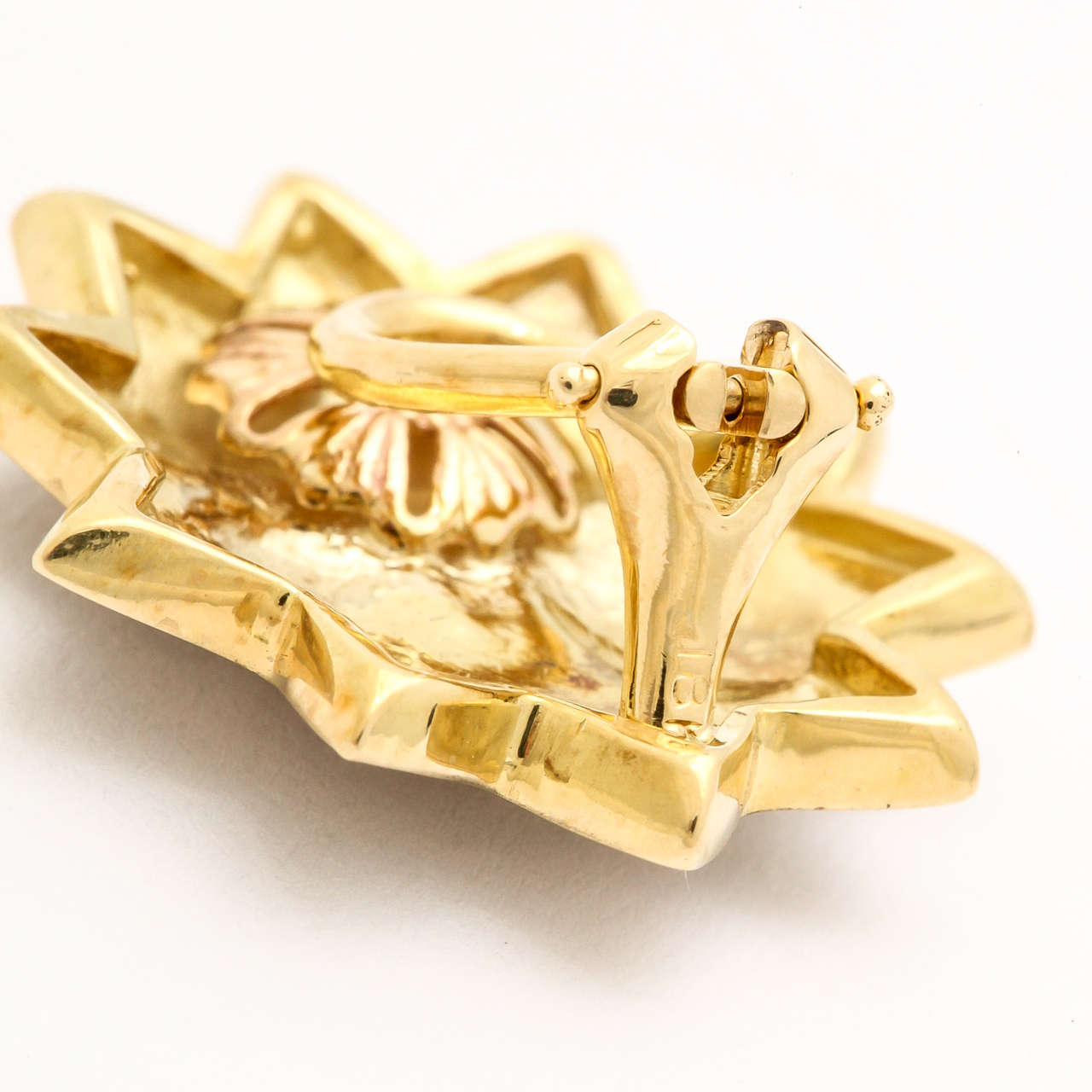 Gold Sun Face Clip Earrings For Sale 1