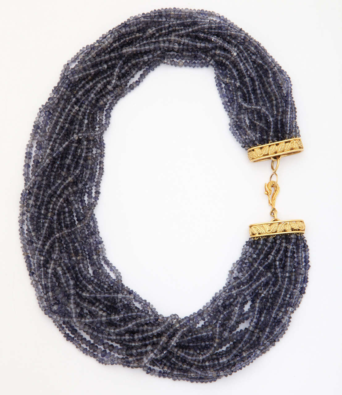Contemporary Iolite Multistrand Gold Clasp Necklace