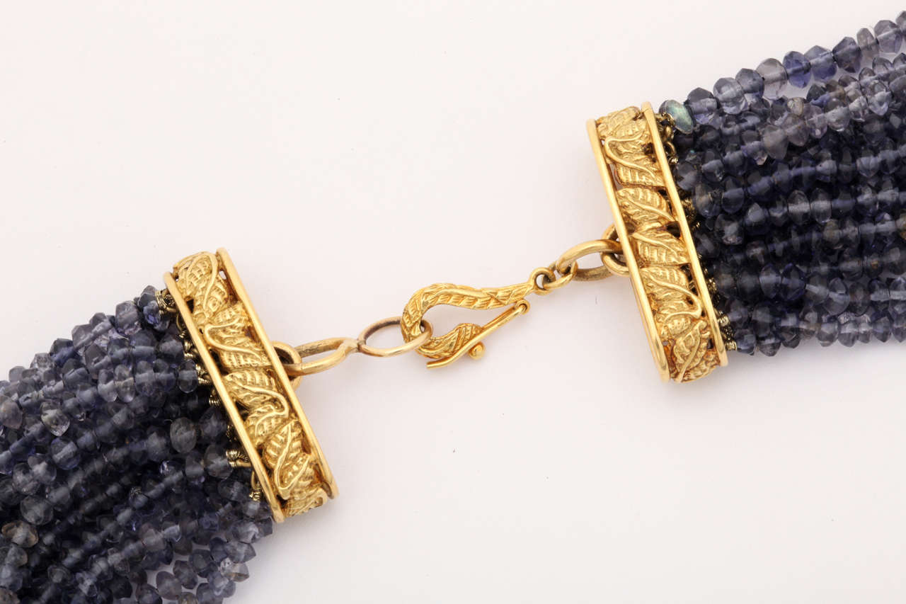 Iolite Multistrand Gold Clasp Necklace 1