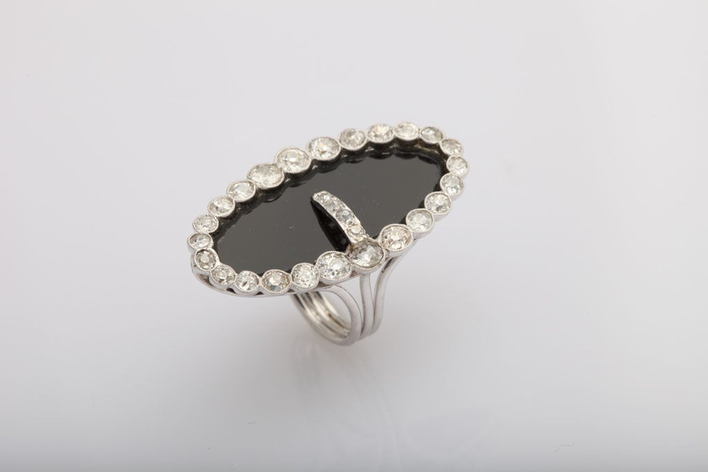 Early 20th Century Onyx and Diamond Buckle Cocktail Ring In Good Condition In Miami Beach, FL