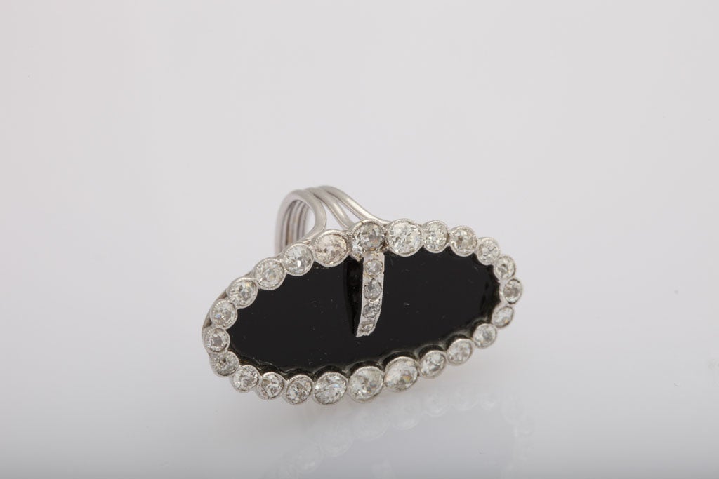 Women's Early 20th Century Onyx and Diamond Buckle Cocktail Ring