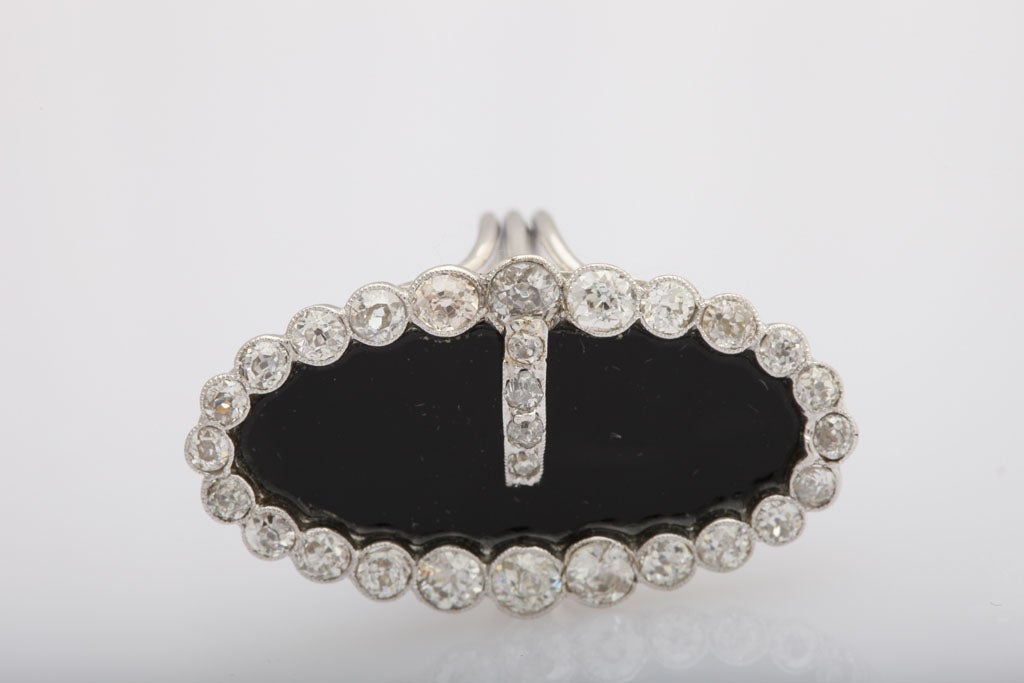 Early 20th Century Onyx and Diamond Buckle Cocktail Ring 2