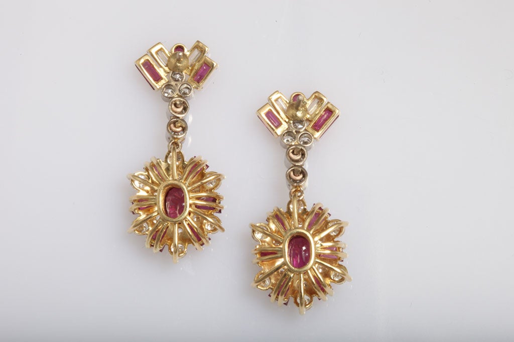Ruby Diamond Gold Drop Earrings 1