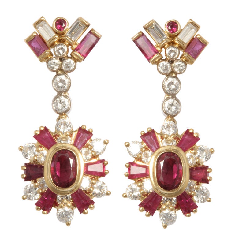 Ruby Diamond Gold Drop Earrings