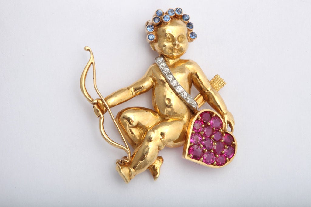 Van Cleef & Arpels Sapphire and Ruby Cupid Brooch
