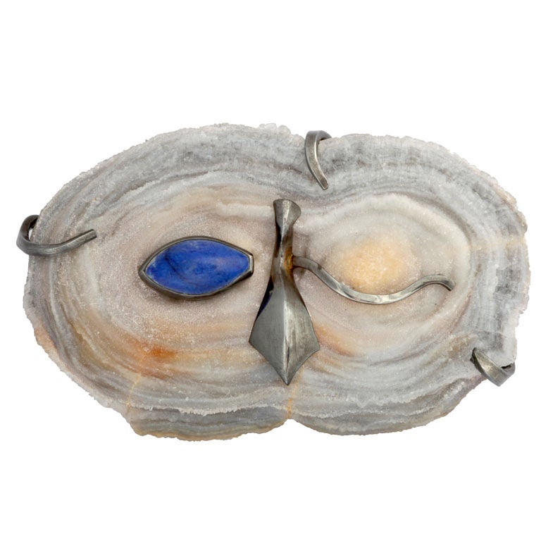Andrew Grima Winking Owl Agate Brooch For Sale