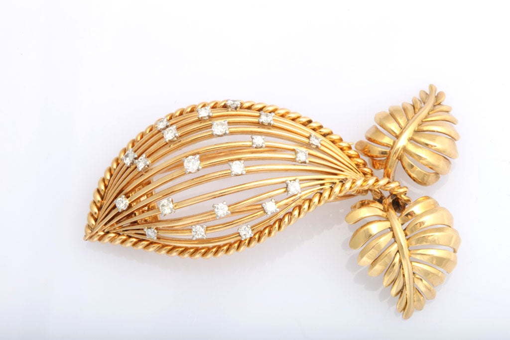 Cartier 18K Gold and Diamond Leaf Brooch