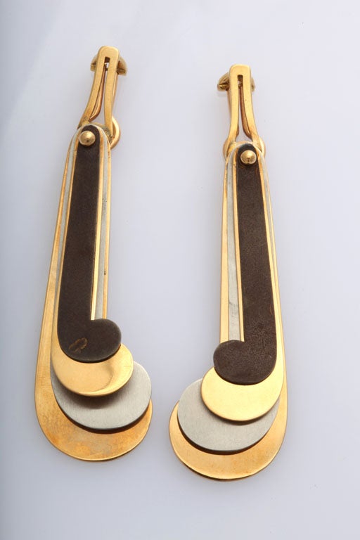 Gio Corolli “Musical Notes” 18K Gold and Steel Clip-Earrings