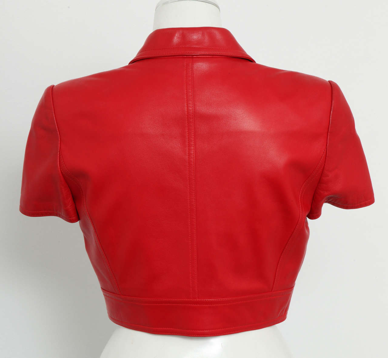 Chanel Rare Red Cropped Leather Jacket In Excellent Condition In Chicago, IL