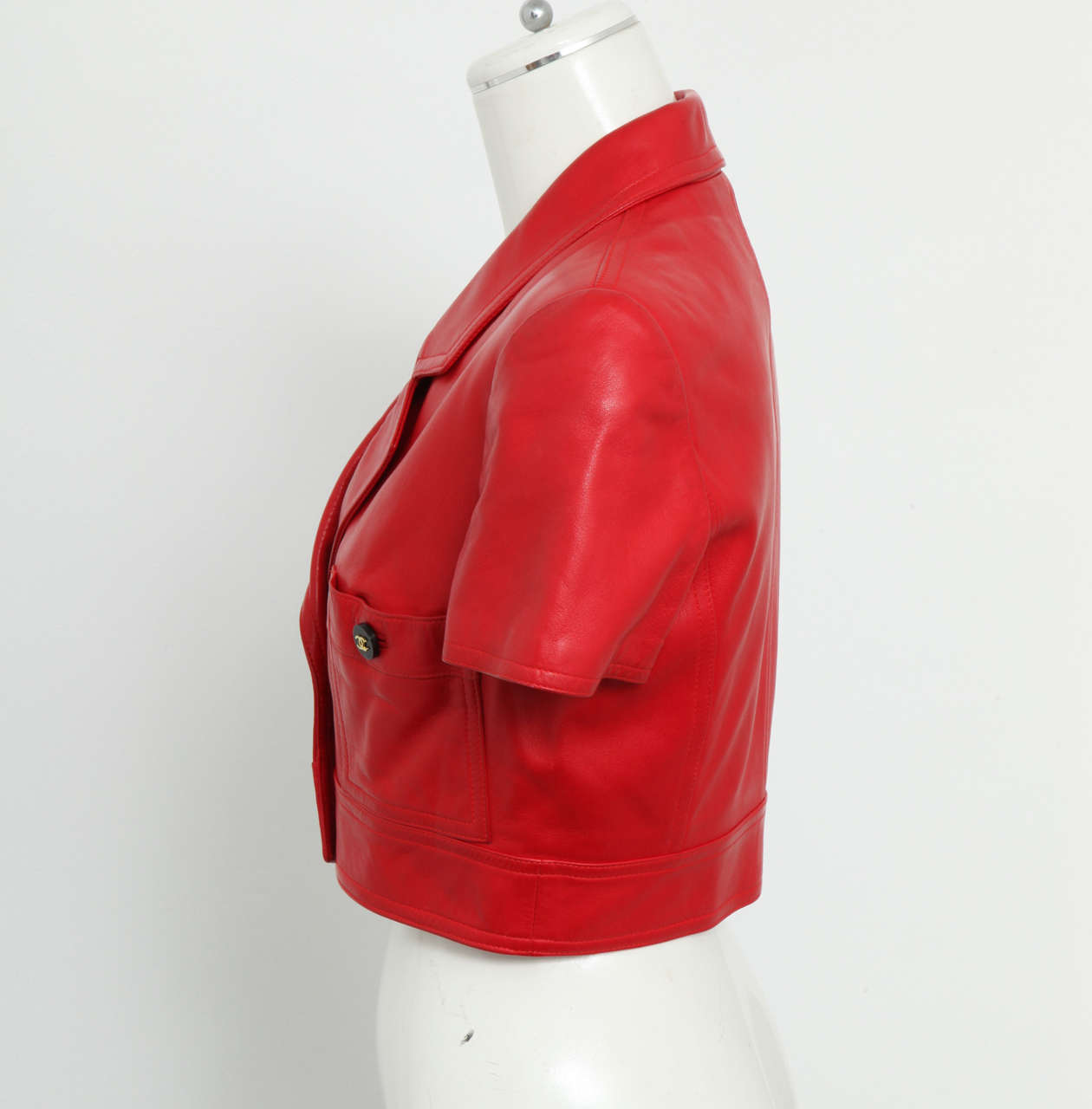 Women's Chanel Rare Red Cropped Leather Jacket