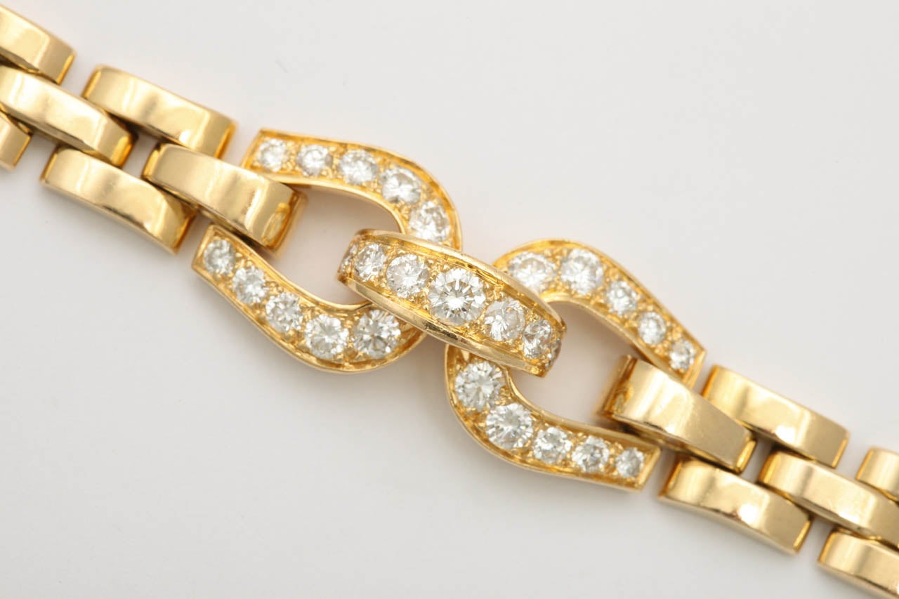 Women's 1980s CARTIER PARIS Diamond Gold Panther Link Bracelet