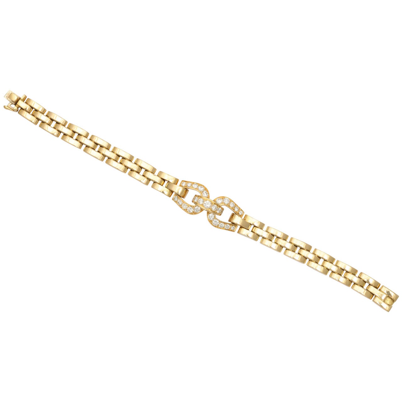 1980s CARTIER PARIS Diamond Gold Panther Link Bracelet