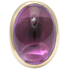 1920s Cabochon Amethyst Gold Bezel Set Cocktail Ring