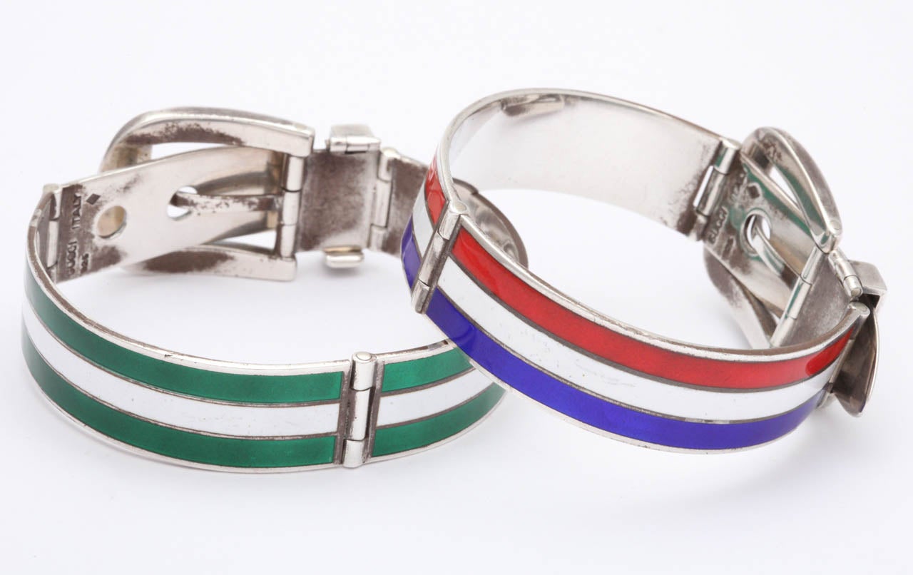 1960s Pair Of Gucci Enamel Silver Belt Bracelets 1