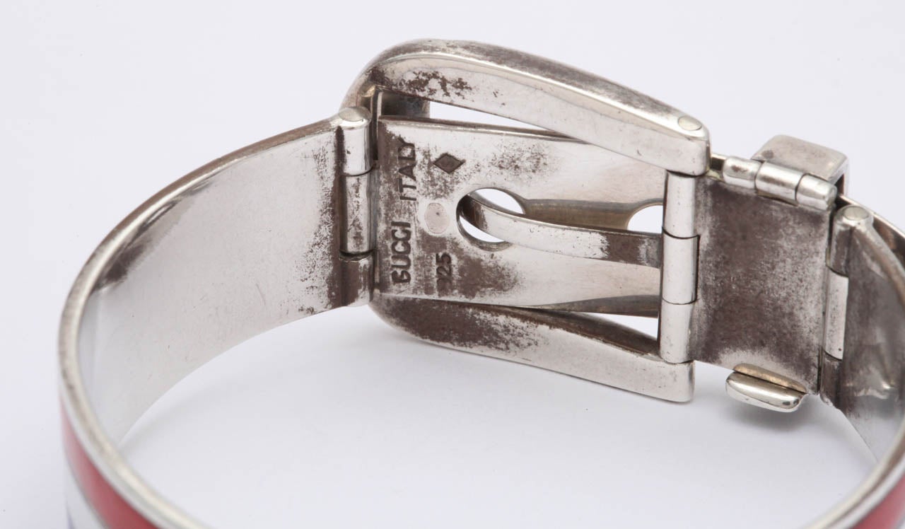 1960s Pair Of Gucci Enamel Silver Belt Bracelets 2